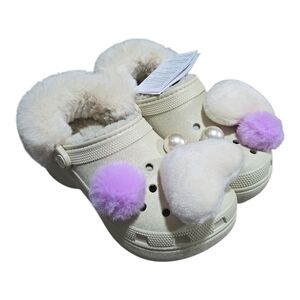 Crocs Classic Platform Lined Charm Clog Light Bone - 210691 Women's Size 7